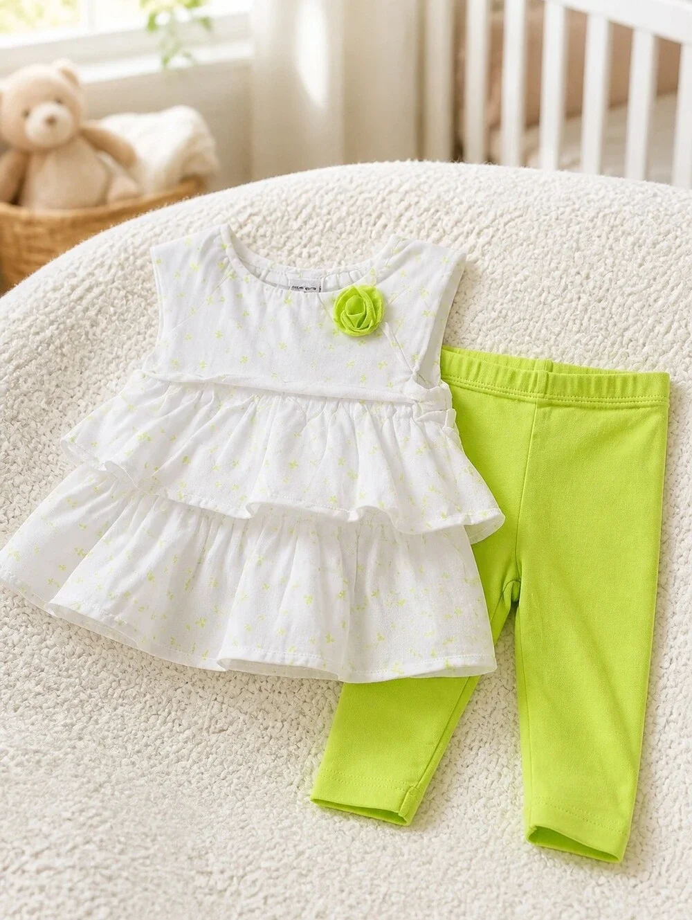 Carter's Baby Girl 3M Lime Green Butterfly Tulle Ruffled Top & Pants 2pc Outfit